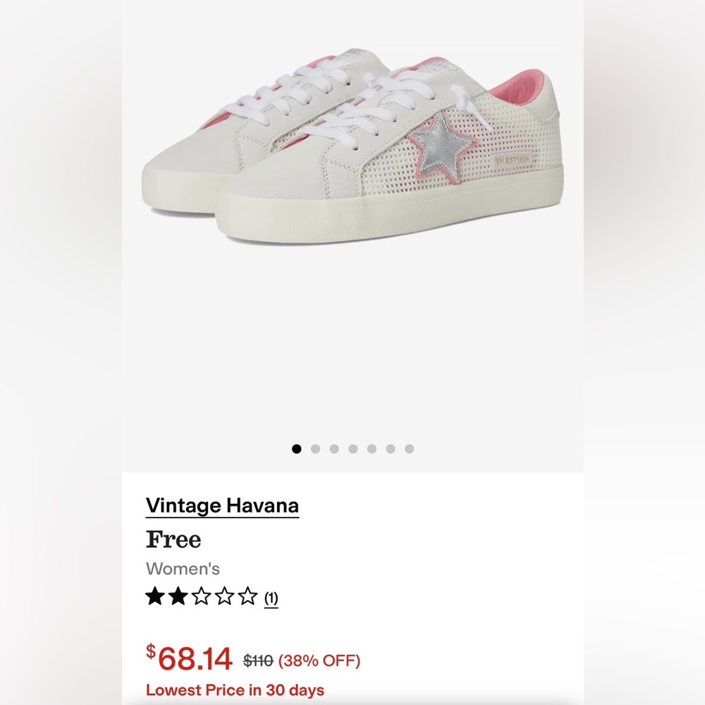 VINTAGE HAVANA Free - Star Perforated Lace Up Sneakers - Silver, Grey, Pink - Picture 2 of 15